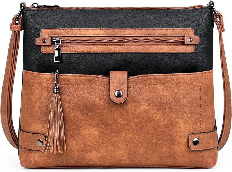 FADEON Large Crossbody Purses for Women Crossbody Bag, Designer Leather Cross Body Purses Multi Pocket Shoulder Bag - Image 1